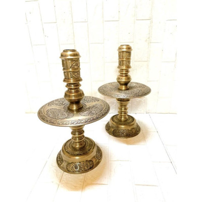 ĐÔI NẾN CAO 40 CM NẶNG 5 kg HOA VĂN TỨ LINH CHẤT LIỆU BẰNG ĐỒNG