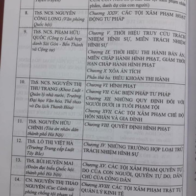 Chỉ Dẫn Tra Cứu, Áp Dụng Bộ Luật Hình Sự Năm 2015 ( Sửa Đổi, Bổ Sung Năm 2017)