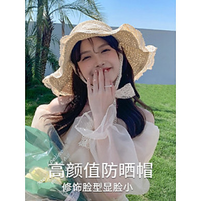 Mũ Rơm Ins Phiên Bản Hàn Quốc Thoáng Mát Nón Rộng Vành Nữ Du Lịch Mùa Hè Mũ Cói Đi Biển Chống Nắng Phối Ren Gấp Gọn dona23040605