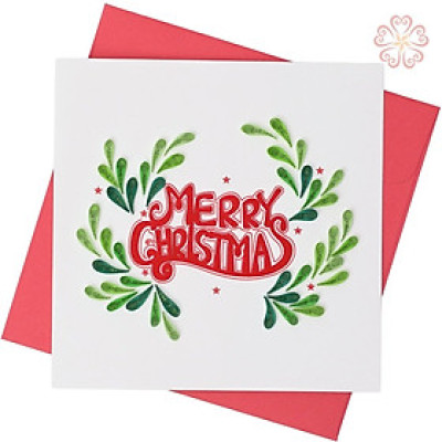 Thiệp Giáng Sinh Giấy Xoắn Merry Chrismas And Happy New Year Kích Thước 15x15cm