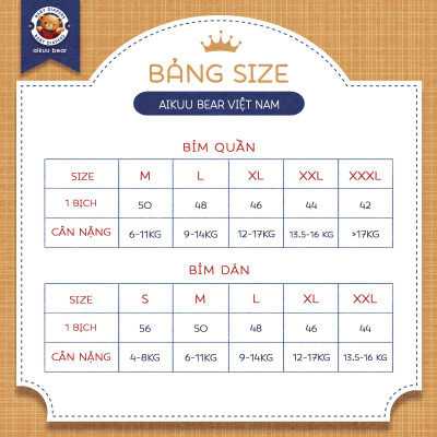[Bịch] Tã Bỉm AIKUU BEAR Dán/Quần đủ size S56,M50,L48,XL46,XXL44,XXXL42 Chính Hãng