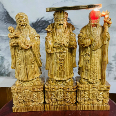 Bộ tượng phật tam đa phúc thọ bằng gỗ huyết long kt cao 40×13×11cm