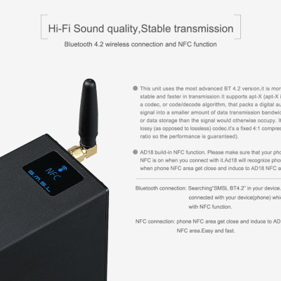 Bộ Khuếch Đại Âm Thanh S.M.S.L AD18 Full Digital Decoder Audio Amplifier Stereo Headphone Amp of 80W Power Support Optical/ BT/ Coaxial/ USB - Hàng Chính Hãng