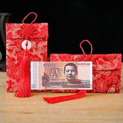 Túi gấm màu cam Đức Phật loại 100 Cambodia sưu tầm, làm quà tặng