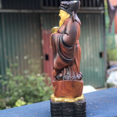 Tượng ông thần tài bằng gỗ hương đá làm mầu giả cổ kt cao 50cm