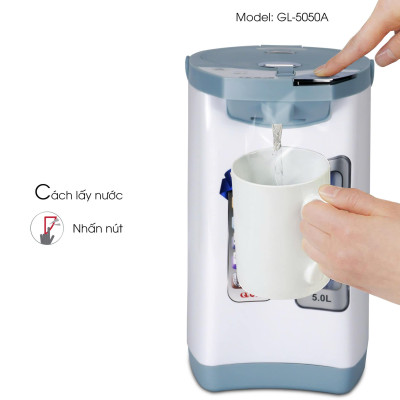Bình Thuỷ Điện Gali GL-5050A Dung tích 5L nhỏ gọn, Thân bằng nhựa nguyên sinh cao cấp, lòng trong bằng Inox 304 dày chất lượng. Hàng chính hãng chất lượng cao bảo hành 24 tháng.