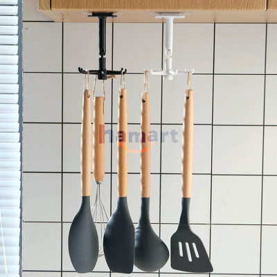 Giá Treo Đồ Nhà Bếp 6 Móc Xoay 360° Treo Dụng Cụ Tắm Đa Năng Kèm Miếng Dán Tường Siêu Dính