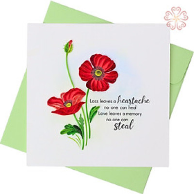 Thiệp chia buồn giấy xoắn - cành hoa đỏ - size 15x15cm 