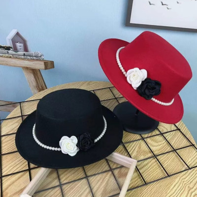 Nón cao bồi vành bằng mũ rộng vành nỉ dạ phối 2 hoa đen trắng đai ngọc trai nhân tạo thời trang Hàn Quốc Nón đi biển mũ vành nhỏ thoáng mát thời trang du lịch dã ngoại #mudibien #muphot #noncaoboi #nonrongvanh #noncaoboi