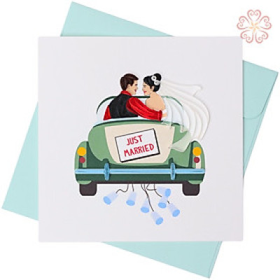 Thiệp mừng cưới - xe hơi just married - size 15s15cm