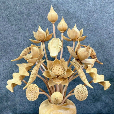 2 bình hoa sen 21 cành phong thủy trang trí phòng khách  phòng thờ bằng gỗ ngọc am thơm nức ,đẹp long lanh 