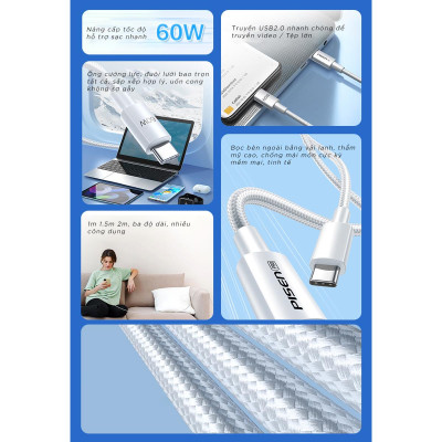 Cáp Sạc iPhone 15 - Linen USB-C 60W 1 m - Pisen LH-CC-PD01-1000