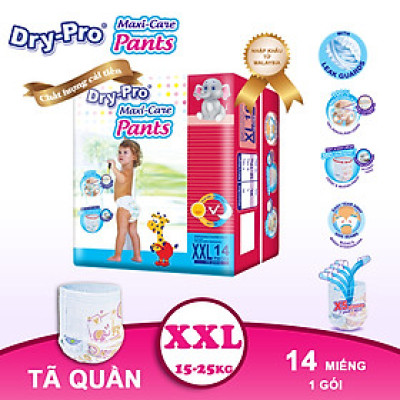 Tã/bỉm quần Dry-Pro siêu thấm hút nhập khẩu Malaysia size XXL (15kg - 25kg) - Gói 14 miếng