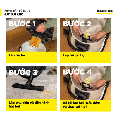 (Sản xuất Châu Âu) Máy giặt thảm, Sofa Karcher SE 4 Plus - Công suất 1000W - Làm sạch thảm, sofa và hút bụi đa năng dùng cho gia đình - Hàng Chính Hãng