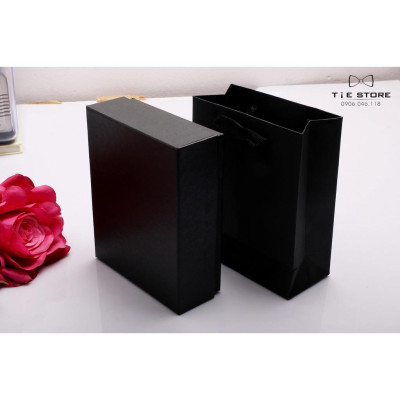 Ca Vat bộ 3 món kèm hộp túi xách cao cấp, quà tặng chú rể, Cavat Hoa đỏ mận