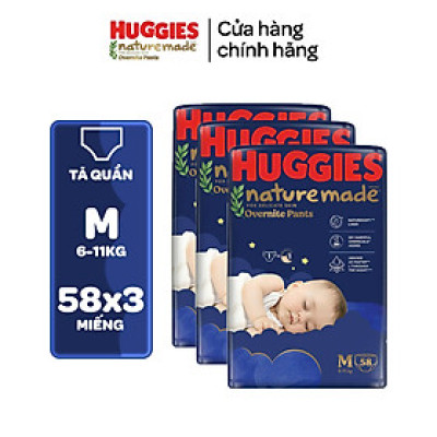 Combo 3 Tã quần Huggies Naturemade ban đêm M58/L44/XL38/XXL26