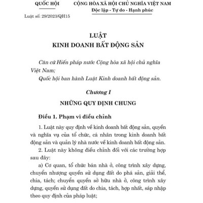 Luật kinh doanh bất động sản năm 2023 (sửa đổi, bổ sung năm 2024) bản in 2024