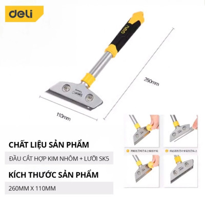 Bay sủi sơn DELI TOOLS 26cm - 36cm đuôi tua vít Màu vàng - Xẻng dao cạo sàn, vệ sinh tường, sủi sơn siêu sắc