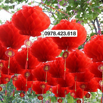 Đèn Lồng Xếp Đỏ 20cm Cực dày Chống nước - Đèn lồng Tết chữ Phúc mang may mắn