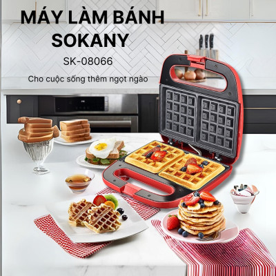 Máy nướng ép bánh SOKANY công suất lớn 750W tích hợp 2 mặt chống dính teflon giúp bánh chín nhanh chóng vô cùng tiện ích - HÀNG CHÍNH HÃNG