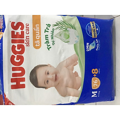 Tặng Thêm 8 Miếng- Tã quần Huggies M76 Skin Care Cho Bé Từ 6-11kg - Tràm trà tự nhiên ngừa hăm - Date luôn mới