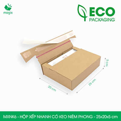 MXNK6 - 25x20x5 cm - 100 hộp carton đóng hàng xếp nhanh có keo niêm phong - Hộp gói hàng, hộp quà