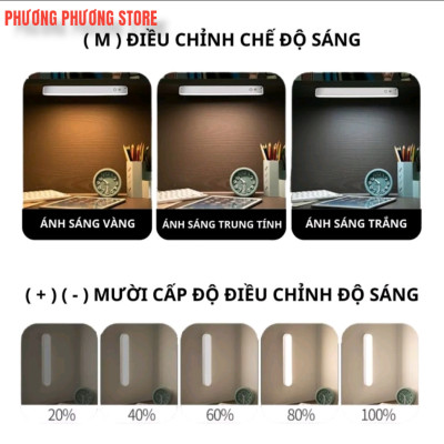 Đèn Led thông minh cao cấp gắn tường, tủ đọc sách tích điện đa năng nhiều cấp độ điều chỉnh ánh sáng bằng nút cảm ứng 1 chạm và điều khiển từ xa có hẹn giờ