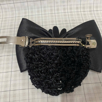 KẸP TÓC BÚI LƯỚI MÀU ĐEN ĐÍNH HÌNH BÔNG HOA ĐÁ MÀU TÍM