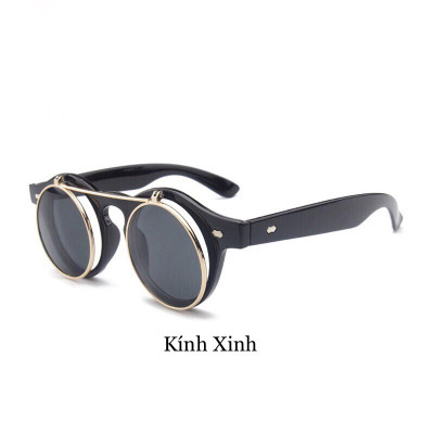 Kính Râm 2 Lớp Mở Nắp Mắt Tròn Gọng Nhựa Chống Nắng Uv Cao Cấp 