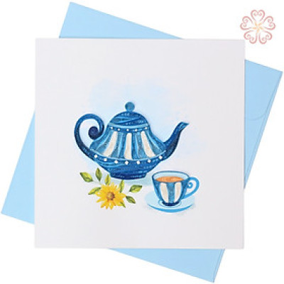 Thiệp Giấy Xoắn nghệ thuật - Bộ trà nghệ thuật - size 15x15cm