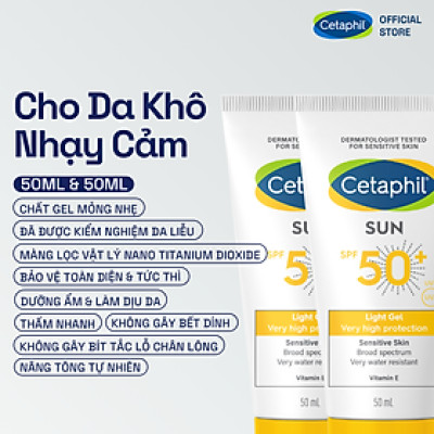 Combo 2 Gel chống nắng dịu lành cho da nhạy cảm Cetaphil Sun SPF 50+ Light Gel