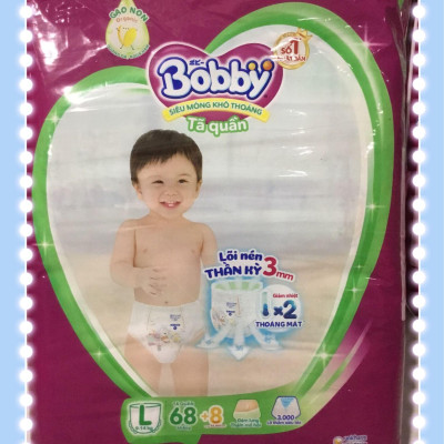 Tặng thêm 8 miếng | Tã Quần Bobby Cho Bé Size L 68 Miếng 9 Đến 14 Kg - Bỉm Quần Trẻ Em Bobby Size L68