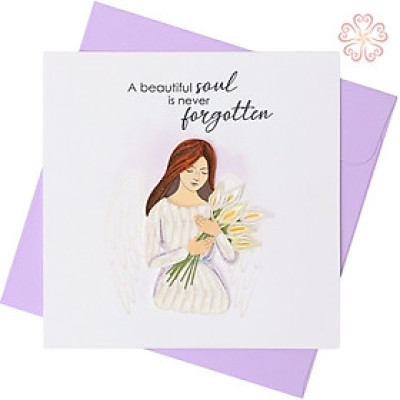 Thiệp chia buồn giấy xoắn - cố gái bên đóa hoa - size 15 x 15 cm