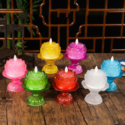 Đèn Nến Điện Tử Hoa Sen Thủy Tinh Nhiều Màu, Dùng Trang Trí Để Ban Thờ Cúng