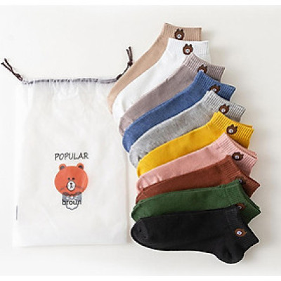 COMBO 10 Đôi Tất Nữ In Hình Gấu Brown Kèm Túi Đựng In Hình Gấu Xinh