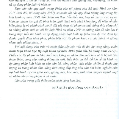 Bình Luận Khoa Học Bộ Luật Hình Sự Năm 2015 (Sửa Đổi, Bổ Sung Năm 2017) - Phần Các Tội Phạm (Tái bản có sửa chữa, bổ sung lần thứ ba) 