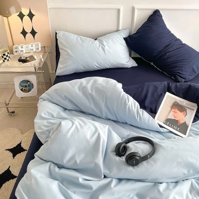 Bộ vỏ chăn ga gối cotton tici LIDACO notag - Xanh nhạt ga than