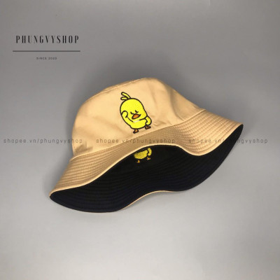  Mũ nón 2 mặt CHÚ VỊT NGỐ- nón bucket tai bèo vành - ĐEN-ĐỎ