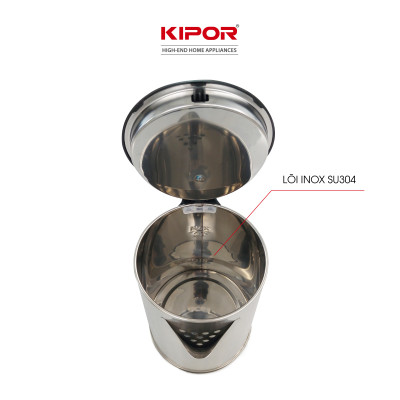 Ấm siêu tốc KIPOR KP-A318SA - 1.8L - Ấm điện inox 304 chống ăn mòn - Chân đế xoay 360 độ tự ngắt chống quá tải, quá nhiệt- Hàng chính hãng