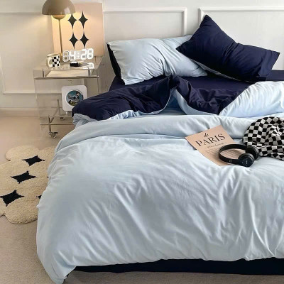 Bộ vỏ chăn ga gối cotton tici LIDACO notag - Xanh nhạt ga than