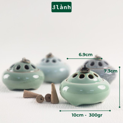 Lư Xông Nụ Trầm Hương Gốm Sứ Nắp Đồng Hoa Văn Cổ - Dùng Đốt Nụ Trầm Phong Cách Thiền Thuần Việt