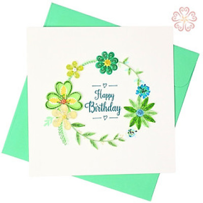 Thiệp Quilling Vòng Cỏ Happy Birthday