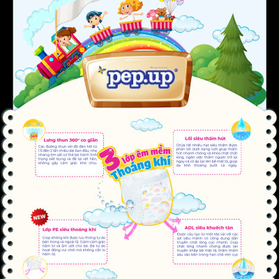 Tã/Bỉm Quần Em Bé Pep.up Extra Dry Gói Nhỏ Siêu Mềm Mại, Siêu Khô Thoáng, Kháng Khuẩn Size S11, M10, L9, XL8