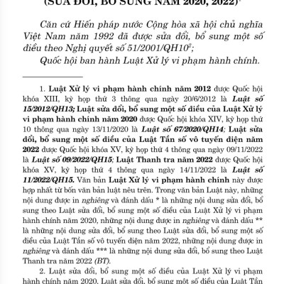 Luật Xử lý vi phạm hành chính (hiện hành) (Sửa đổi, bổ sung năm 2020,2022) 