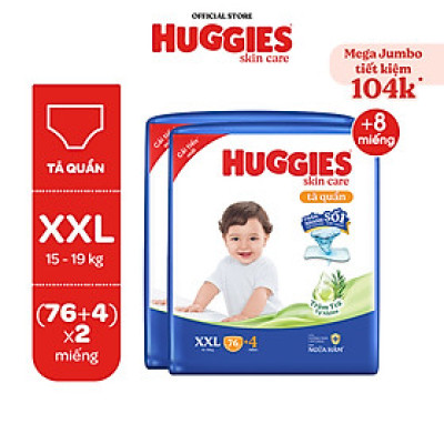 [Bao bì và CTKM thay đổi theo từng lô hàng] Combo 2 gói Tã quần Huggies Skincare Mega Jumbo M106/L96+8/XL84+4/XXL76+4 với tràm trà dịu da