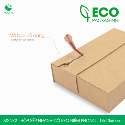 MXNK2 - 18x13x6 cm - 100 hộp carton đóng hàng xếp nhanh có keo niêm phong - Hộp gói hàng, hộp quà