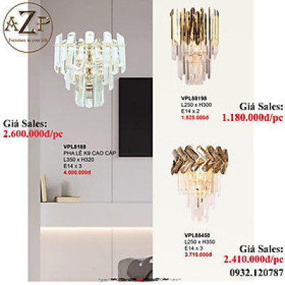 AZP - ĐÈN ỐP VÁCH / ĐÈN TRANG TRÍ / ĐÈN TREO TƯỜNG PHÒNG KHÁCH, PHÒNG NGỦ, NHÀ HÀNG, KHÁCH SẠN AZP-VPL88198 / VPL8188 / VPL88450 phong cách đương đại, hàng nhập khẩu AZP