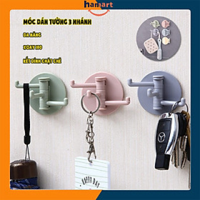 Móc Nhựa Dán Tường 3 Nhánh Xoay 180° 3IN1 Kèm Miếng Keo Dính Tường Treo Đồ Đa Năng