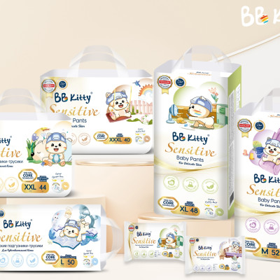 [L50]Tã/Bỉm Quần  BB KITTY SENSITIVE dành cho da Nhạy Cảm size L 50 miếng/ 09 - 14 kg mẫu mới