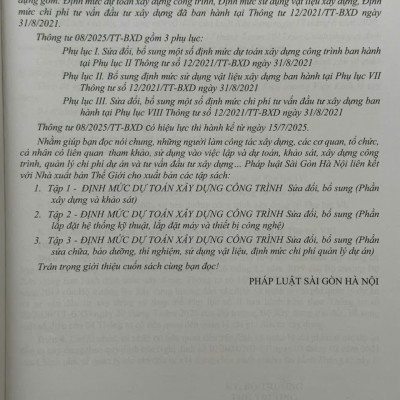 Bộ 3 cuốn sách Định Mức Dự Toán Xây Dựng Công Trình sđ, bs năm 2025 theo Thông Tư số 08/2025/TT-BXD (V2580D)